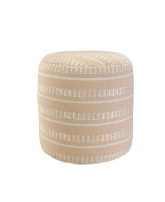 Striped Round Polyester Pouf Ottoman for Patio and Home Decor