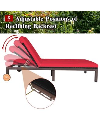 2-Person Patio Rattan Lounge Chair Chaise Recliner Adjustable Cushion