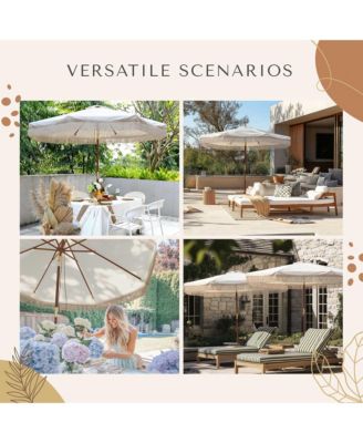 BOHO 9' Fringe Patio Umbrella with Tassels UPF50+ Boho Style 5-Year-Non-Fading for Outdoor Yard Market Ivony Xchevron