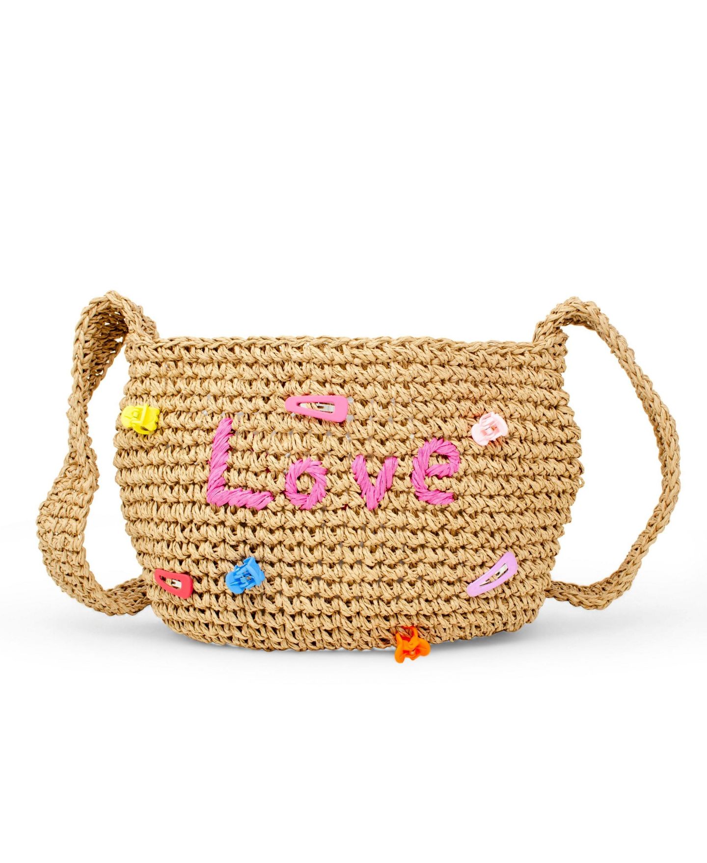 Сумка Tiny Treats + Zomi Gems Wicker Crossbody Message Charm Tote, Hot Pink "Love" для девочек, цвет: Розовый, вариант 1 — фото 4