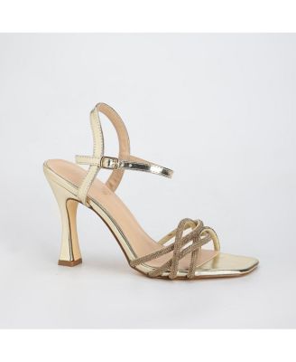 Hilda Rhinestone Cross Straps Heeled Sandals
