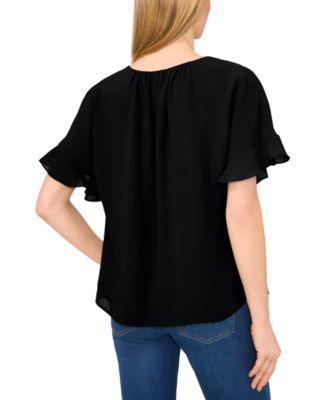 Women's Short-Sleeve Half Button Flowy Blouse