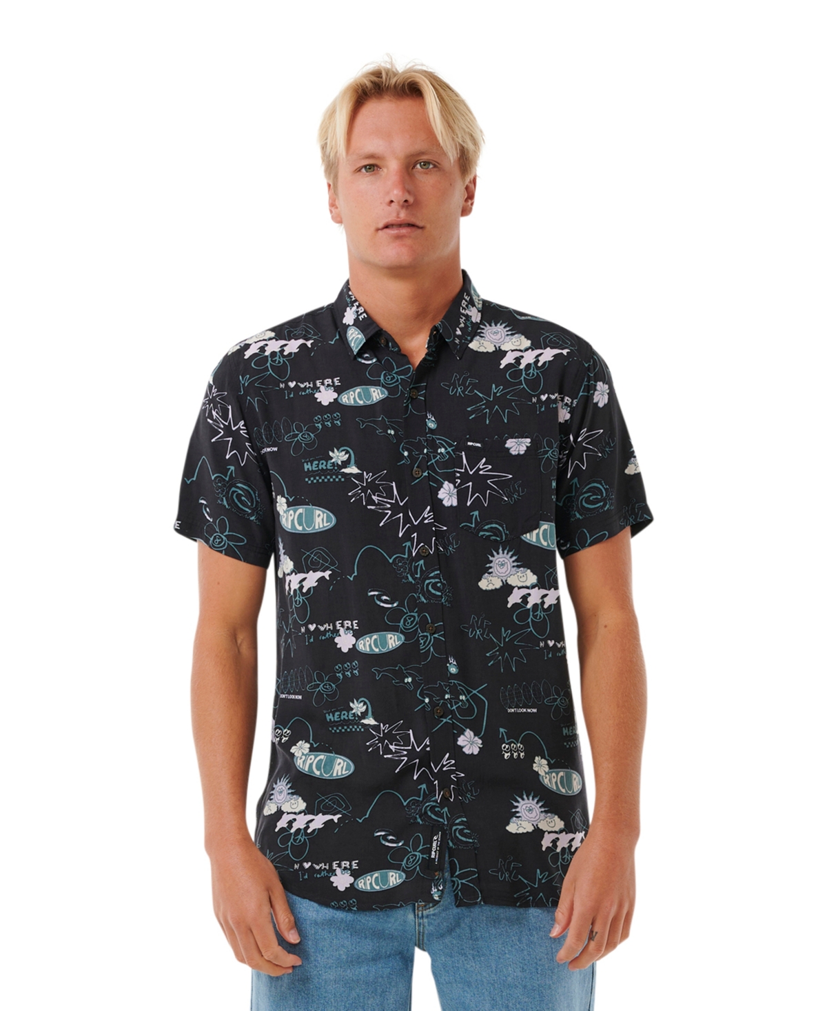 Rip Curl Men's Fun Times Short Sleeve Shirt - Washed black