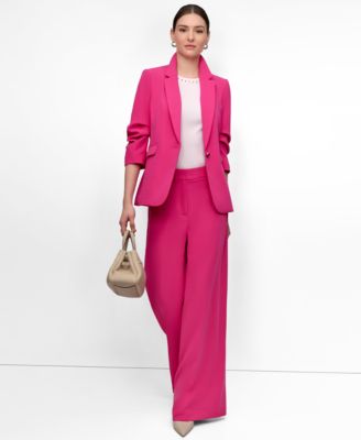 Womens Ruched Sleeve Aero Crepe Blazer High Rise Pants