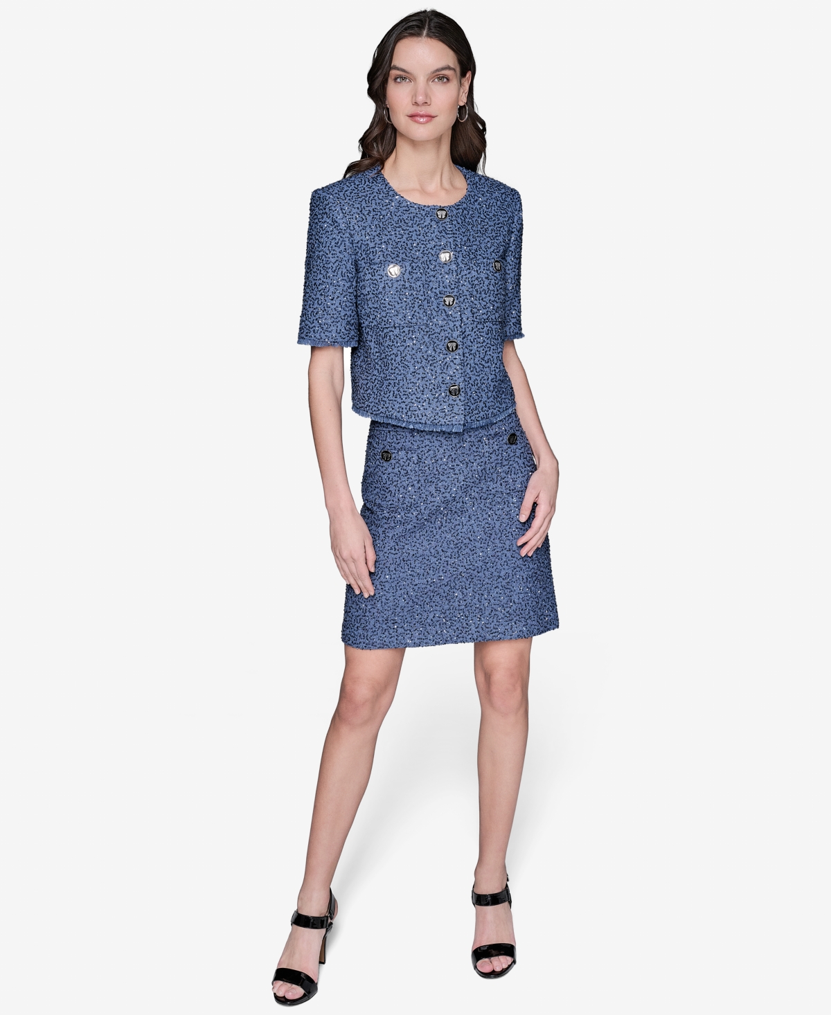 Karl Lagerfeld Women's Embellished Cropped Jacket In Denim Blue