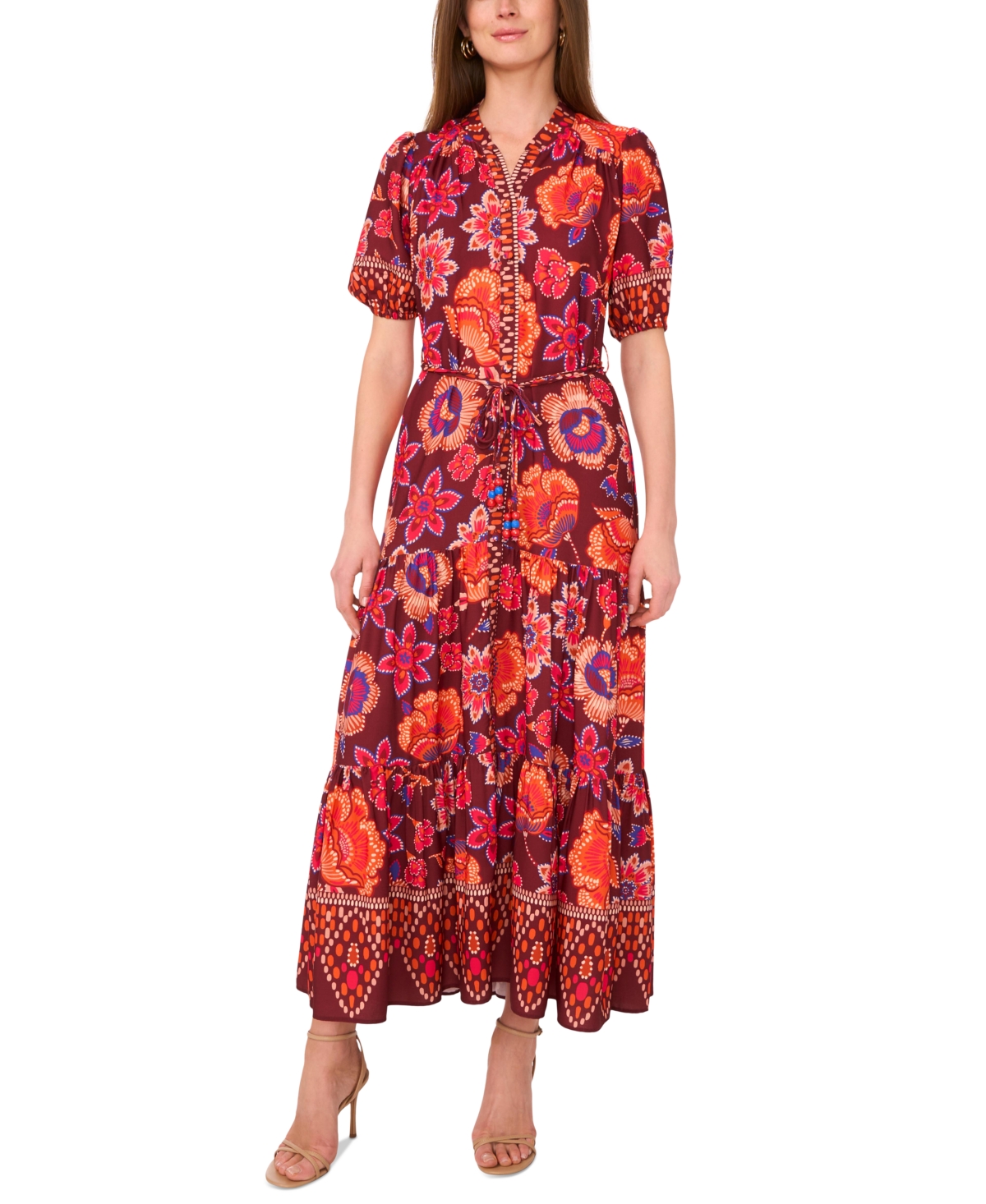 Vince Camuto Puff Sleeve Tiered Maxi Dress In Multi