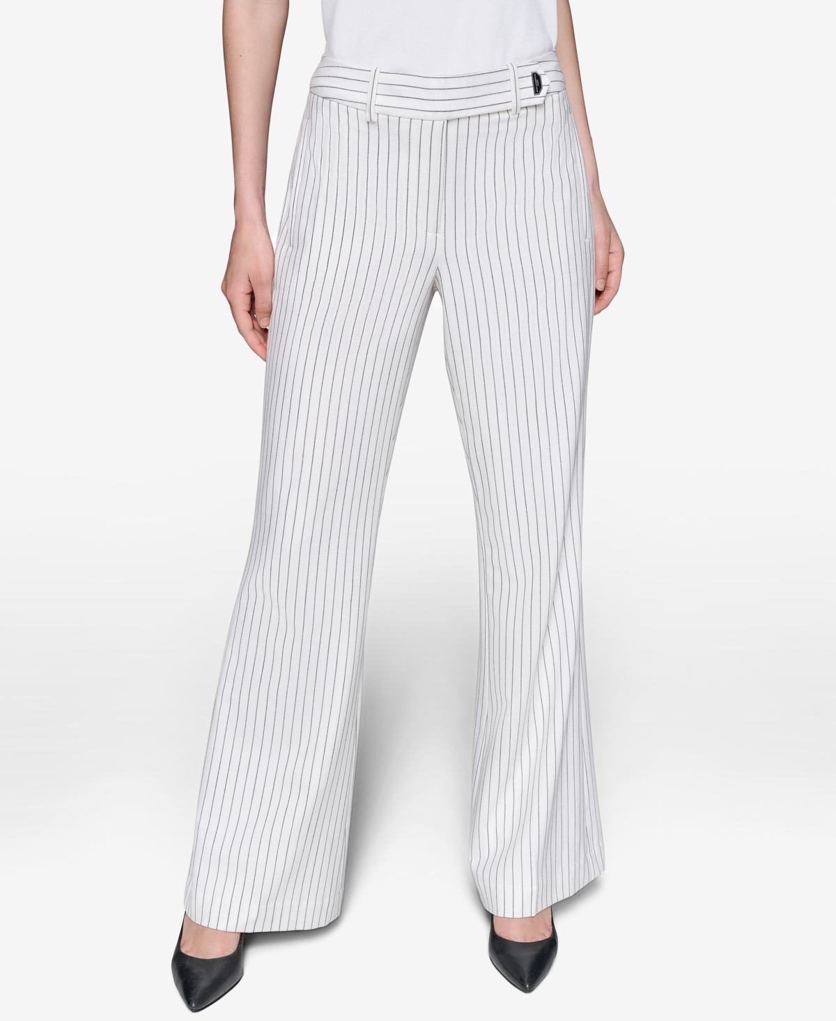 Karl Lagerfeld Women's Pinstripe Full Wide- Leg Pants In Pattern