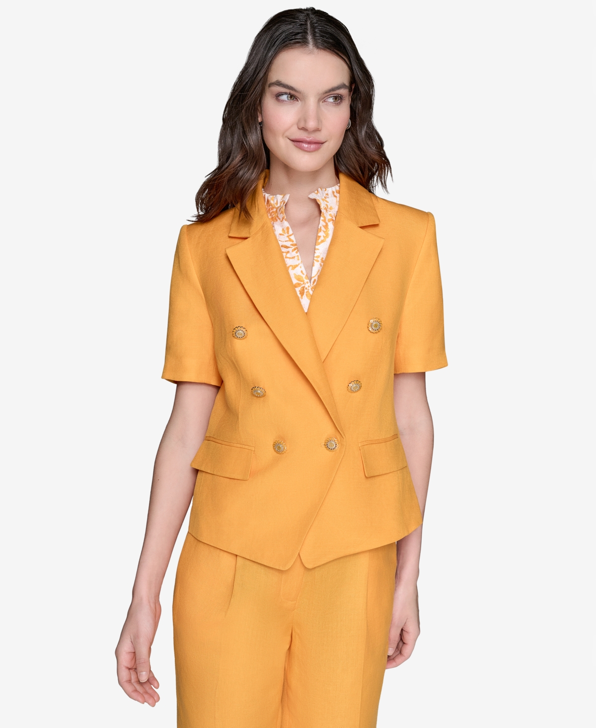Karl Lagerfeld Women's Linen-blend Short-sleeve Double-breasted Jacket