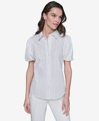 KARL LAGERFELD PARIS - Women's Striped Studded Button-Front Shirt