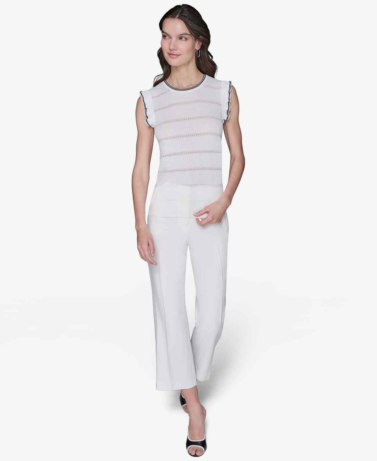 Shop Karl Lagerfeld Women's Pointelle Knit Sleeveless Top