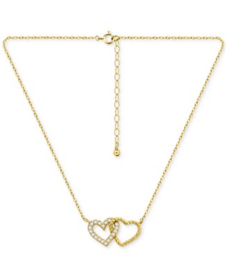 Cubic Zirconia Double Heart Necklace (1/4 ct. t.w.) in Sterling Silver, 16" + 2" extender