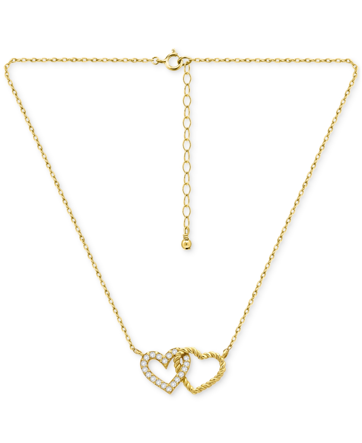 Giani Bernini Cubic Zirconia Double Heart Necklace (1/4 Ct. T.w.) In Sterling Silver, 16" + 2" Extender In Gold