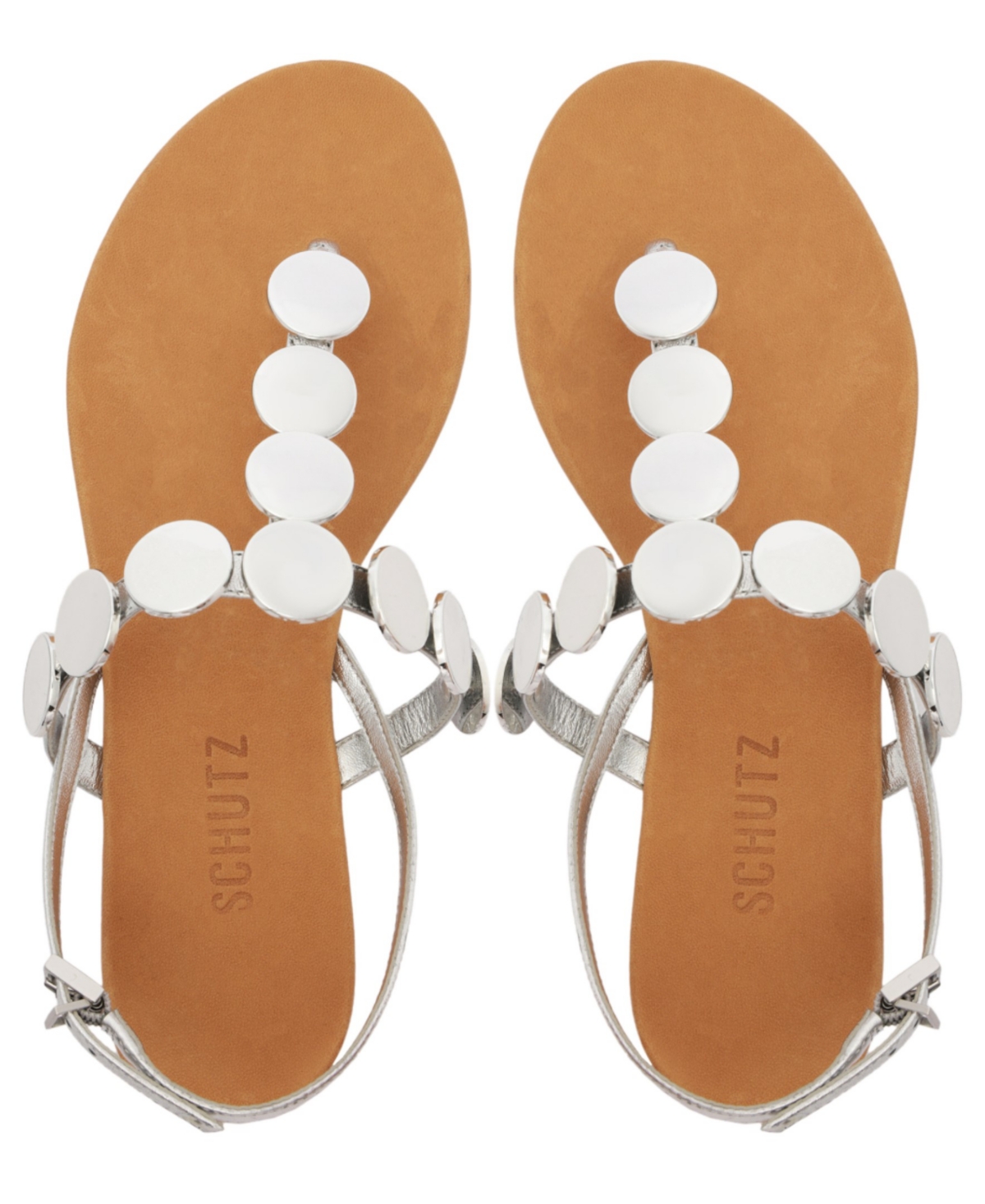 Shop Schutz Women's Acacia T Round Toe Flat Sandals In Silver