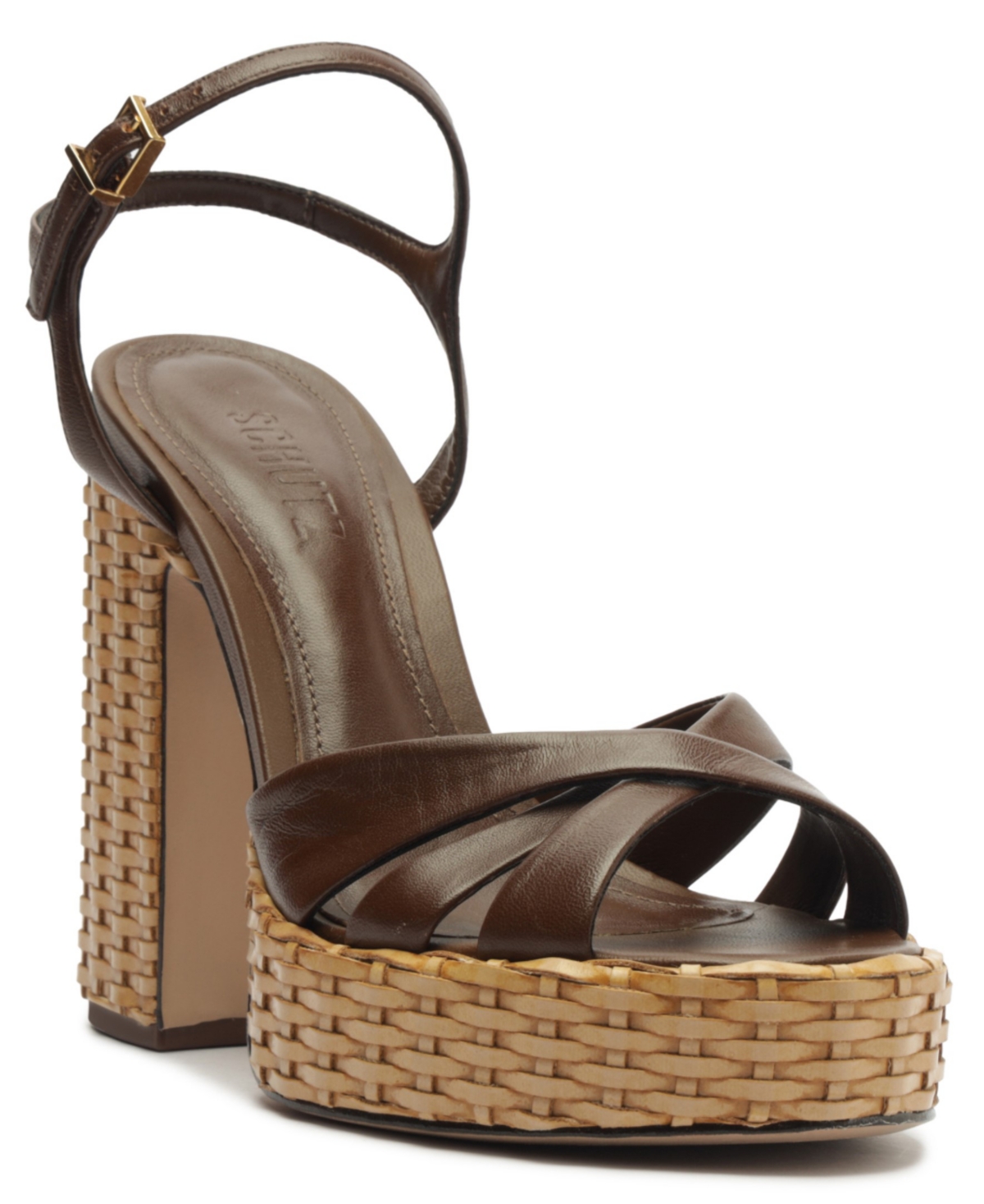 SCHUTZ WOMEN'S KEEFA HIGH STRAW ROUND TOE SANDALS 