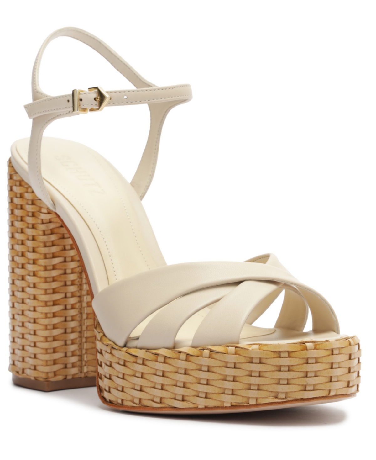 Schutz Women's Keefa High Straw Round Toe Sandals - Beige