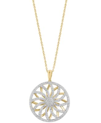 EFFY&reg; Diamond Floral Wheel Pendant Necklace (3/4 ct. t.w.) in 14k Gold, 17" + 1" extender