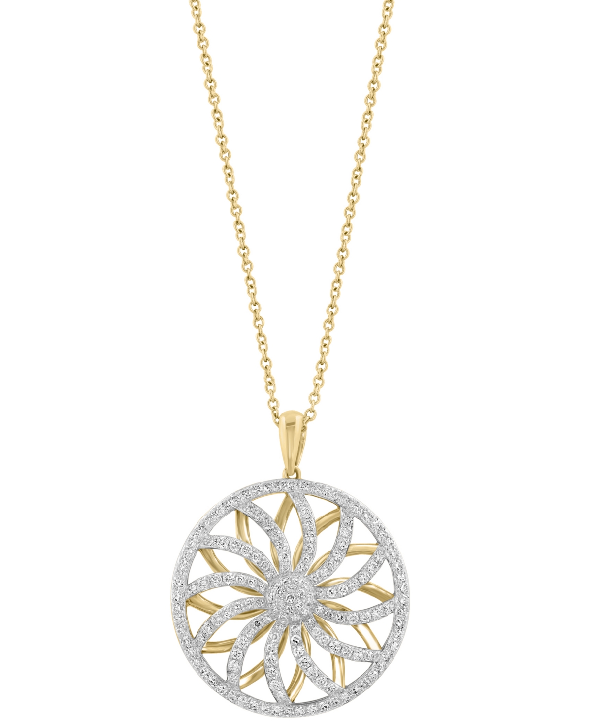 Effy Collection Effy Diamond Floral Wheel Pendant Necklace (3/4 Ct. T.w.) In 14k Gold, 17" + 1" Extender
