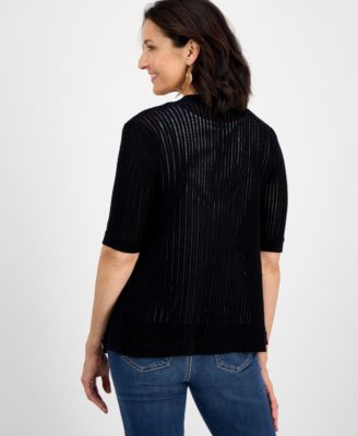 Women's Cotton Open-Front Elbow-Sleeve Cardigan, Exclusively at Macy's