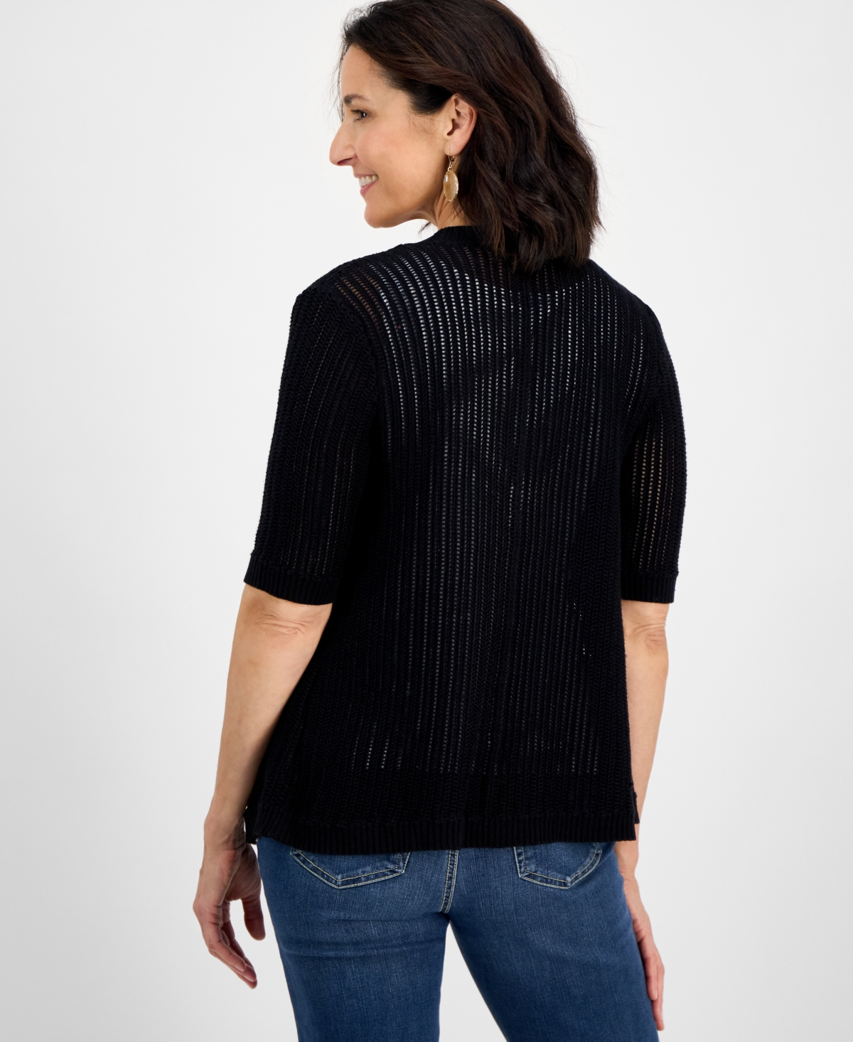 Style & Co Women's Cotton Open-front Elbow-sleeve Cardigan, Exclusively At Macy's