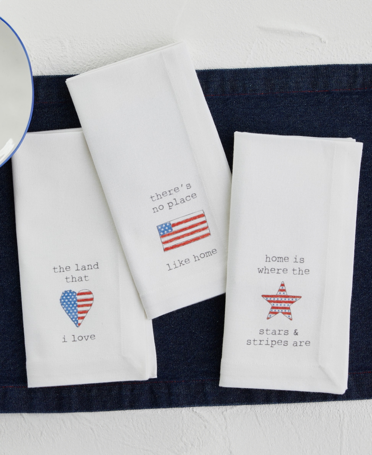Tableau Cuties Set Of 4 Napkins, 8.25" X 8.25" In Red,white,blue