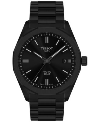 Tissot - Men's Swiss PRC 100 Solar Quartz Black-Tone Stainless Steel Bracelet Watch 39mm