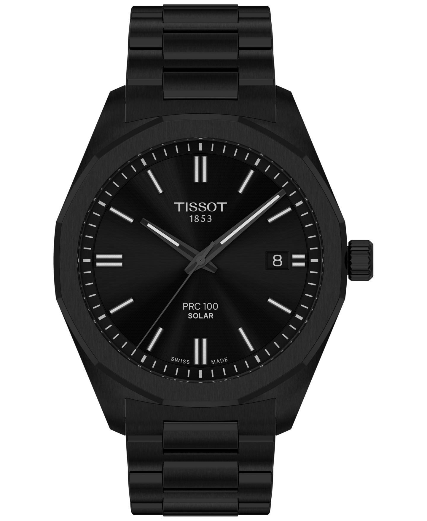 Мужские часы Tissot Swiss PRC 100 Solar Quartz Black-Tone Stainless Steel Bracelet Watch 39mm — фото 1