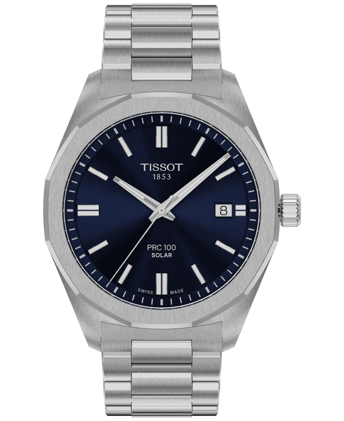 Tissot Men's Swiss Prc 100 Solar Quartz Stainless Steel Bracelet Watch 39mm In Bracelet,steel