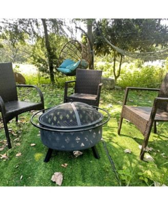 Streamdale Diamond Mesh Round Fire Pit with Cover, Poker, and Accessories