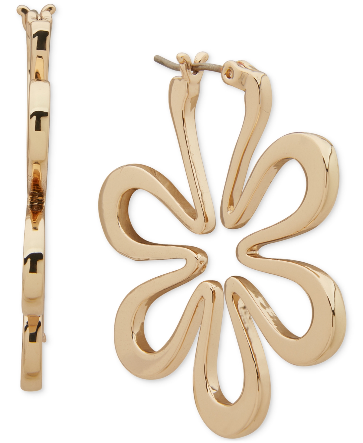 Gold-Tone Medium Daisy Hoop Earrings, 1.12" - Gold