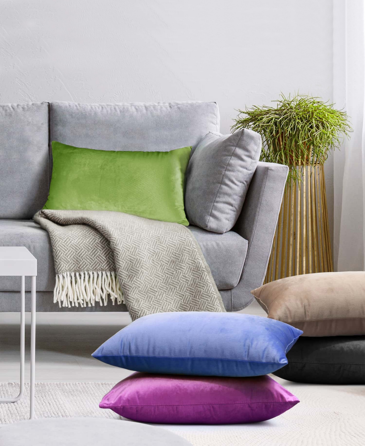 Nestl Elegant 2-pack Velvet Decorative Throw Pillows With Removeable Covers, 12" X 20" In Taupe