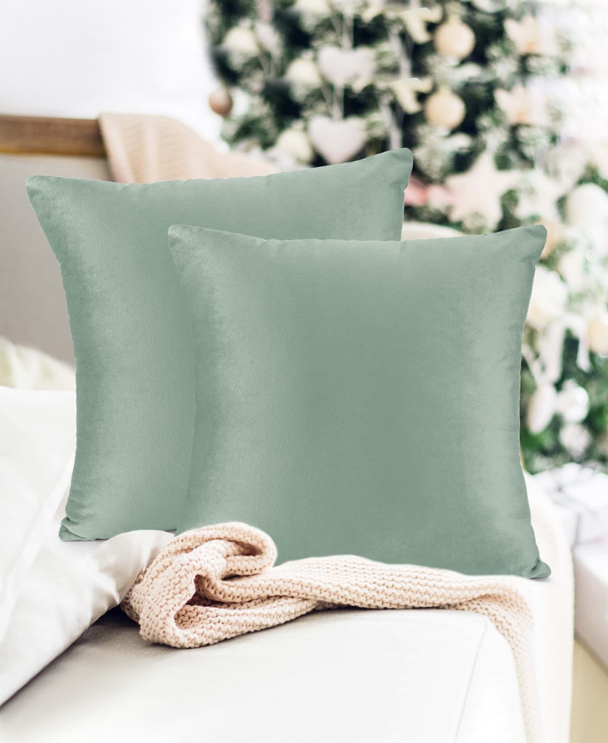 Nestl Elegant 2-pack Velvet Decorative Throw Pillows With Removeable Covers, 18" X 18" In Sage Green