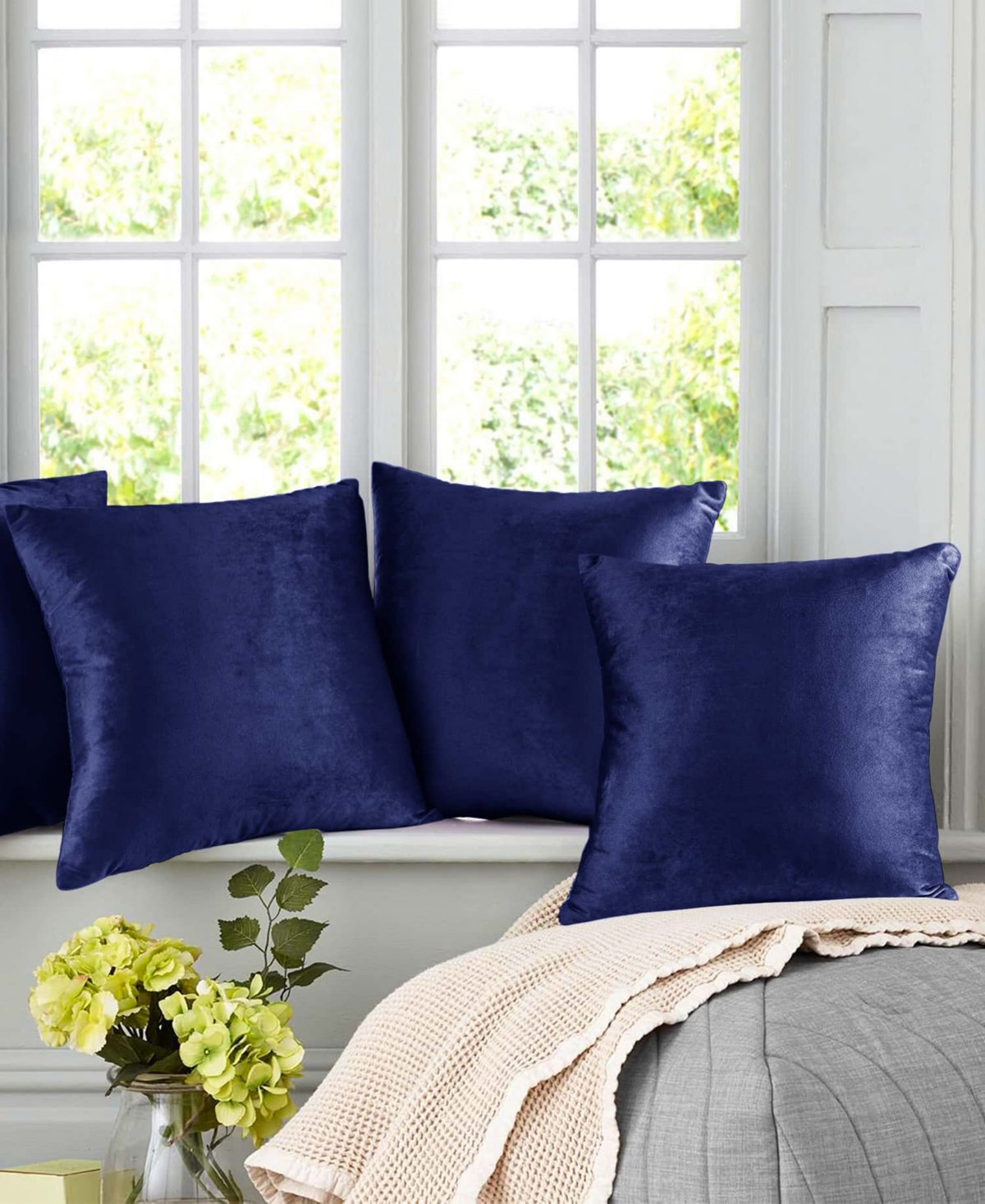 Nestl Elegant 2-pack Velvet Decorative Throw Pillows With Removeable Covers, 22" X 22" In Royal Blue