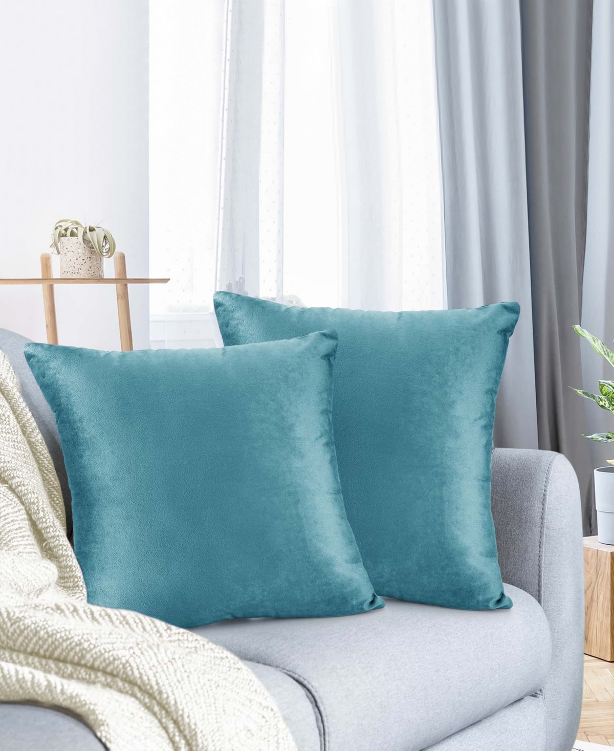 Nestl Elegant 2-pack Velvet Decorative Throw Pillows With Removeable Covers, 24" X 24" In Beach Blue
