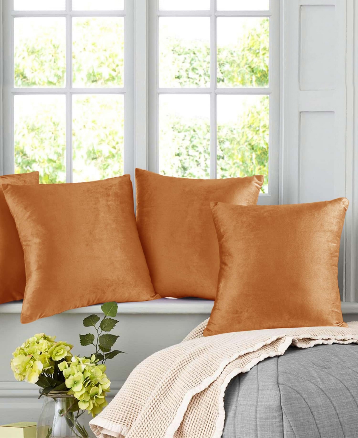 Nestl Elegant 2-pack Velvet Decorative Throw Pillows With Removeable Covers, 24" X 24" In Rust