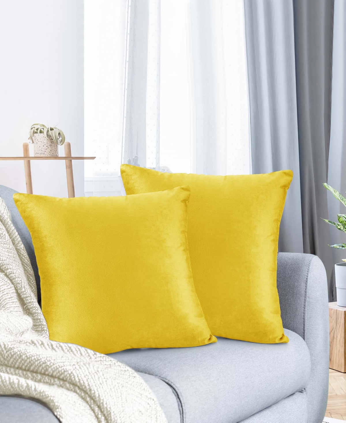 Nestl Elegant 2-pack Velvet Decorative Throw Pillows With Removeable Covers, 24" X 24" In Yellow