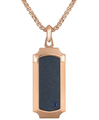 Men's 150th Anniversary Rose Gold-Tone Stainless Steel Blue Sapphire Accent Dog Tag Pendant Necklace, 24" + 2" extender
