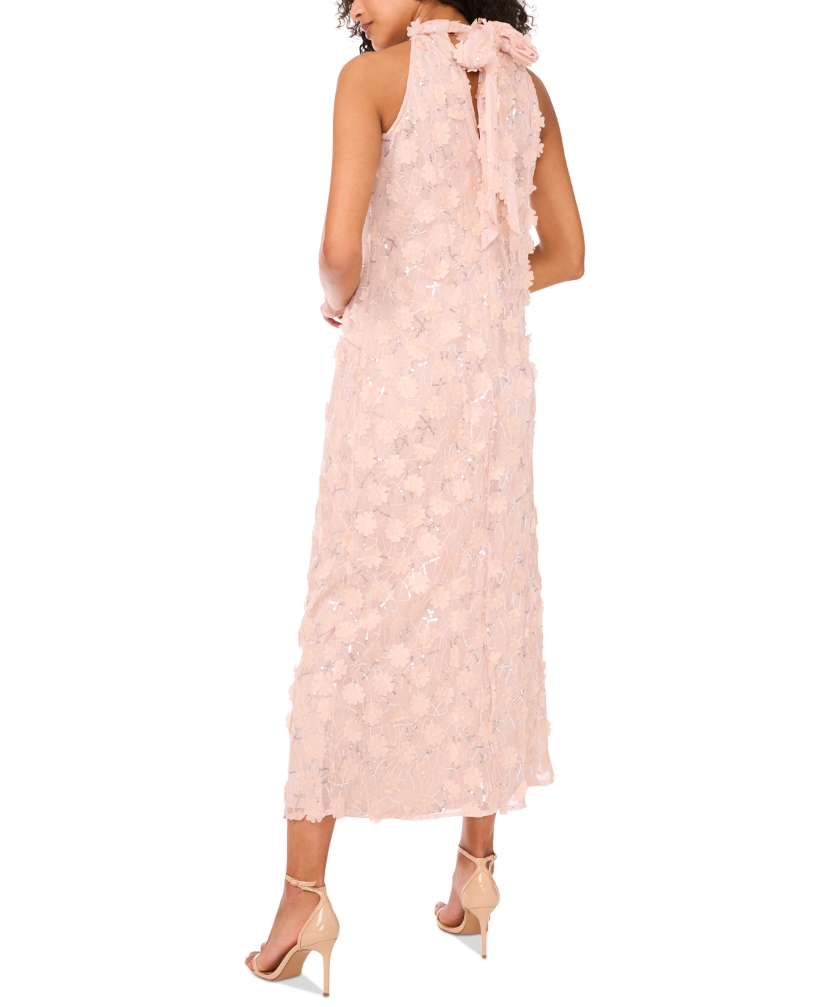 Msk Petite 3d Floral-applique Halter Dress