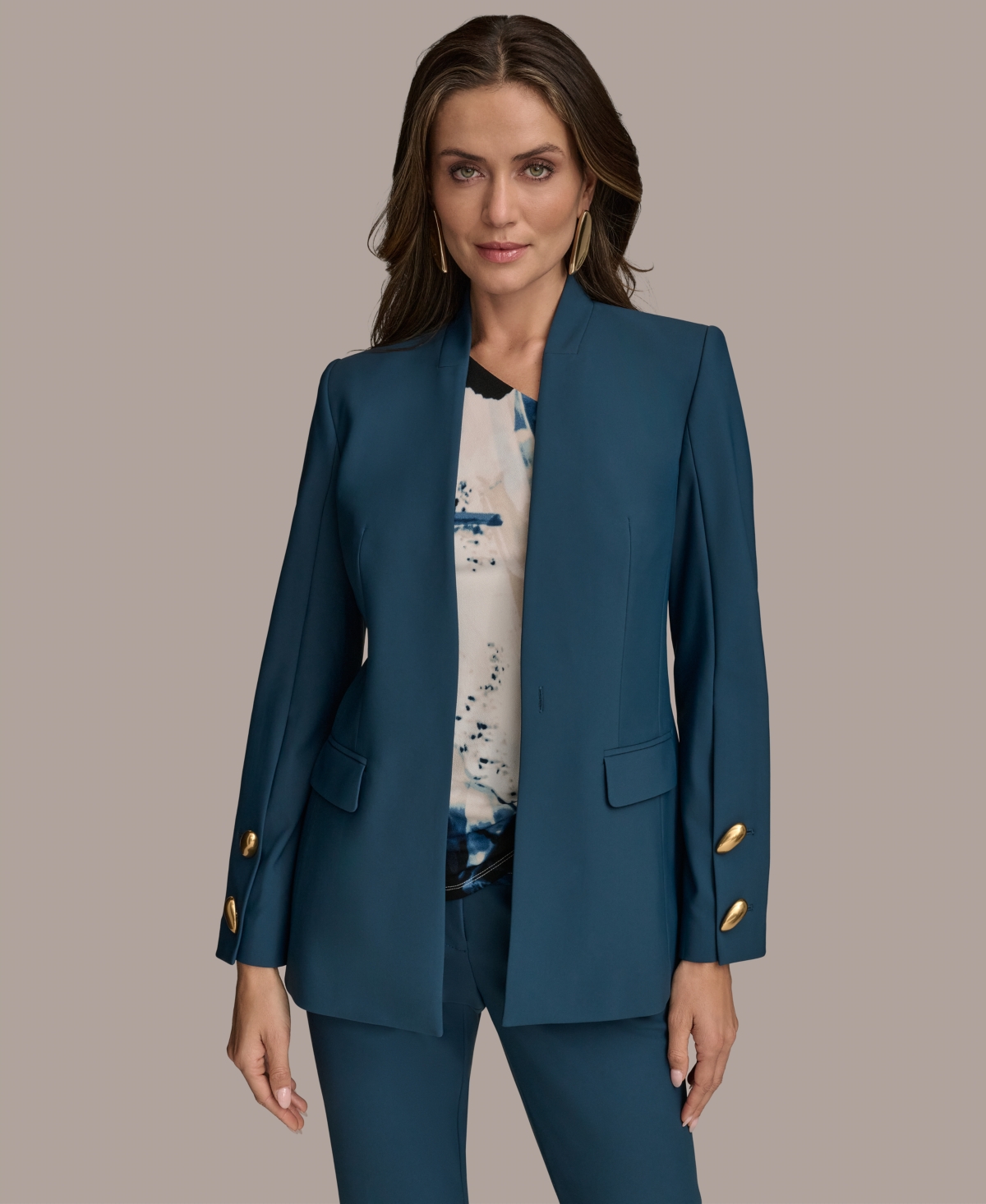 Women's Button-Sleeve Blazer, Regular & Petite - Tide