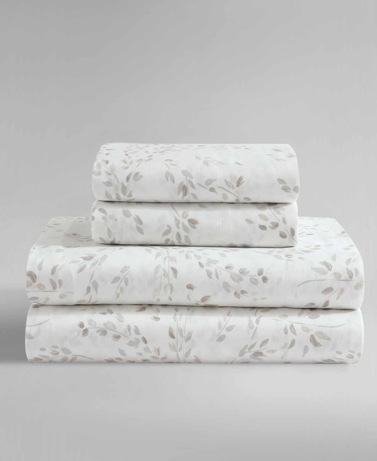 Calvin Klein Printed 300-thread Count Cotton Sateen 4-pc. Sheet Set, King In Airy Botanical Beige