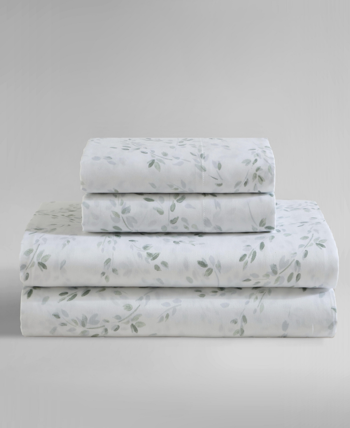 Calvin Klein Printed 300-thread Count Cotton Sateen 4-pc. Sheet Set, Queen In Airy Botanical Pale Green