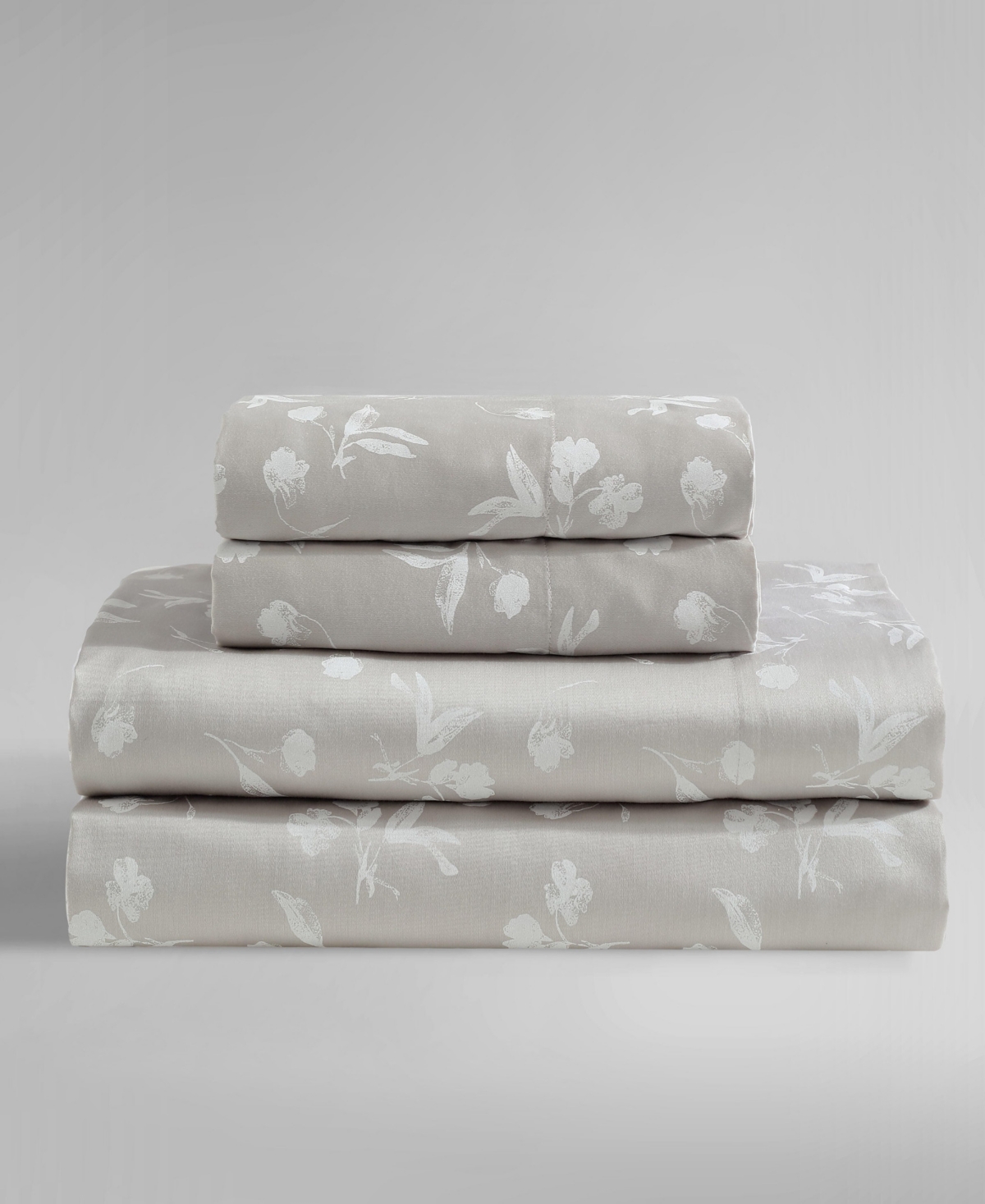Calvin Klein Printed 300-thread Count Cotton Sateen 4-pc. Sheet Set, King In Flowers Beige