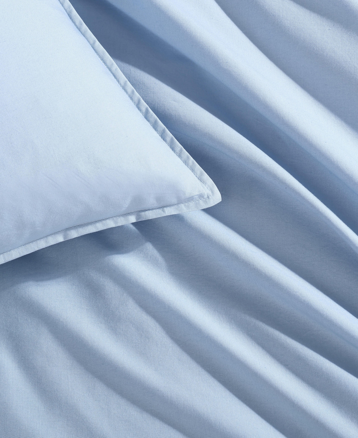 Calvin Klein Washed Percale Cotton Solid 3 Piece Duvet Cover Set, Queen In Chambray Blue