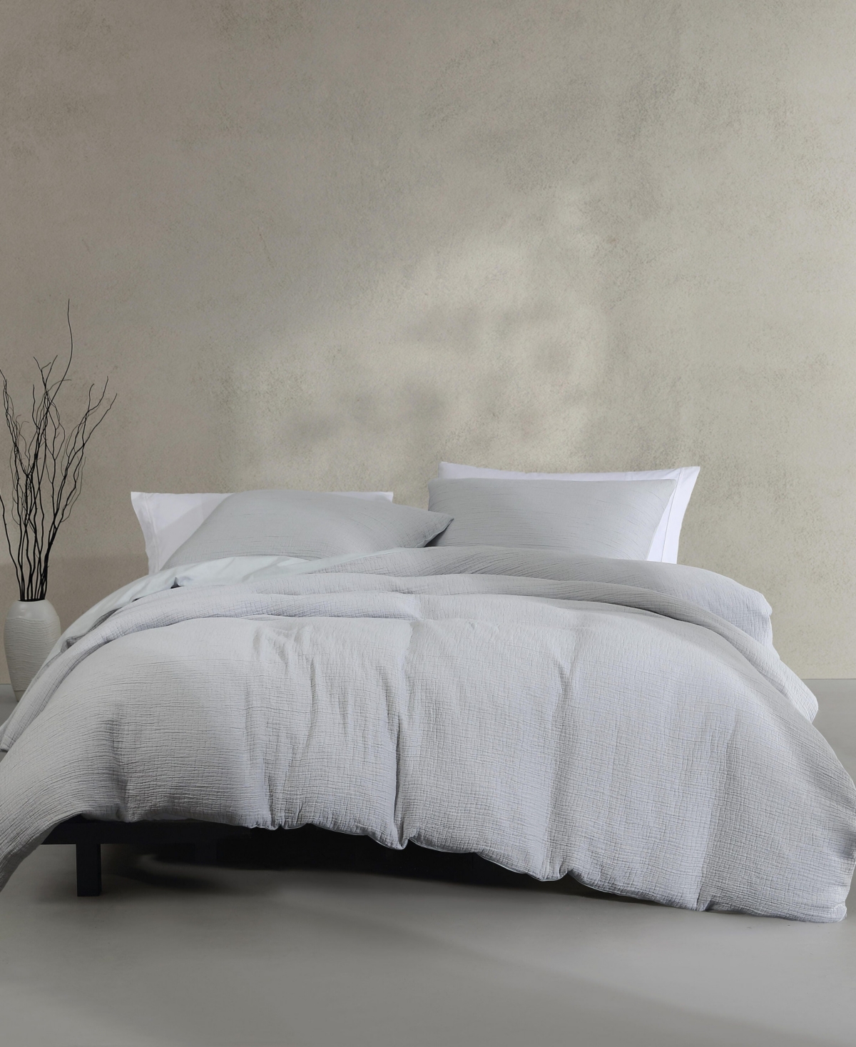 Shop Calvin Klein Washed Percale Cotton Solid 3 Piece Duvet Cover Set, Queen In Dawn Blue