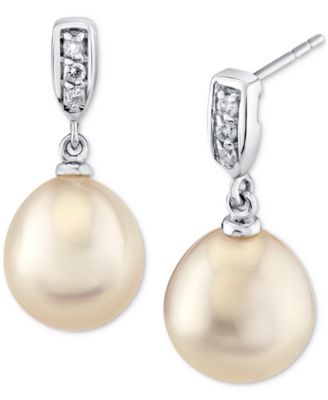 Macy's - Cultured Freshwater Pearl (9mm) & Diamond Accent Drop Earrings in 14k White Gold