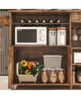 Rolling Kitchen Island Cart with Drop-Leaf and Wine Rack