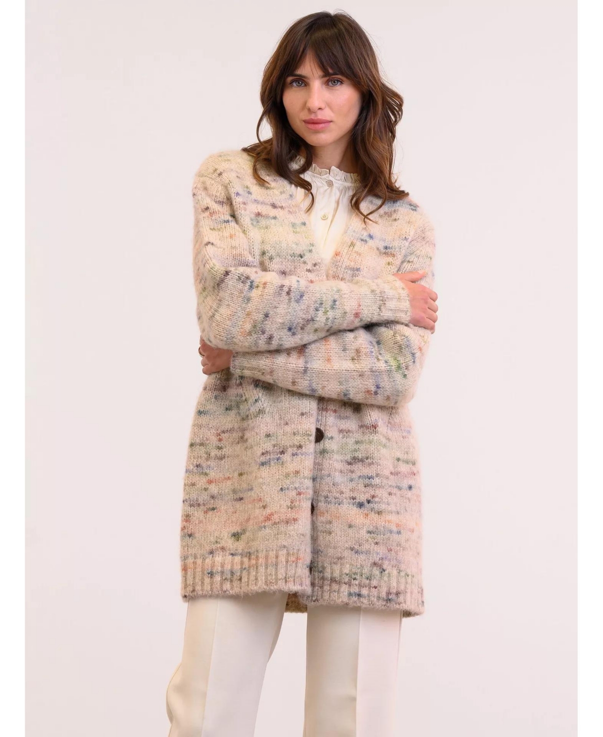 Women's Slouch Longline Cardigan - Oatmeal fleck