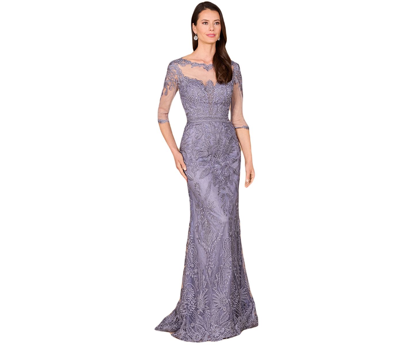 Женские платья Lara Detachable Half Sleeve Lace Sheath Gown, цвет: Серый синий — фото 1