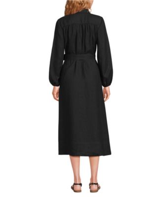 Women's Linen Long Sleeve Midi Shirt Dress
