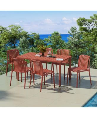 7-Piece Outdoor Patio Dining Table Set With Stackable Patio Chairs