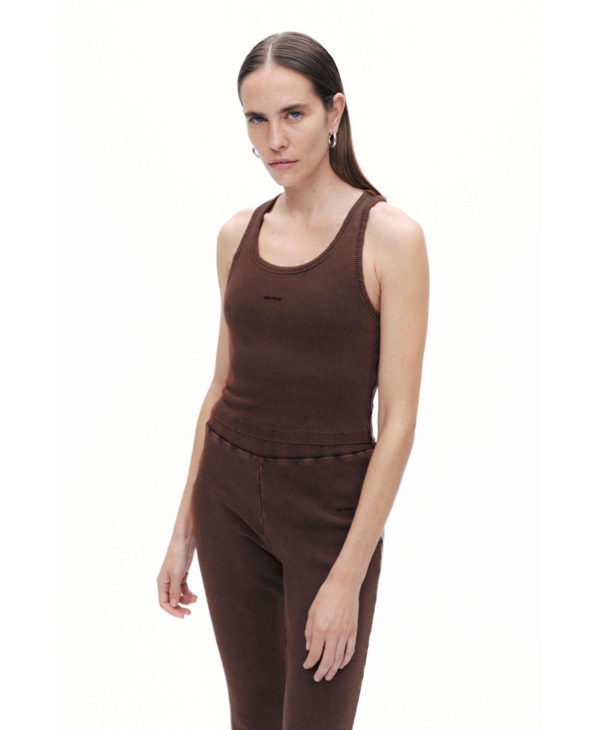 Women's Ribbed Crop Top - Brown